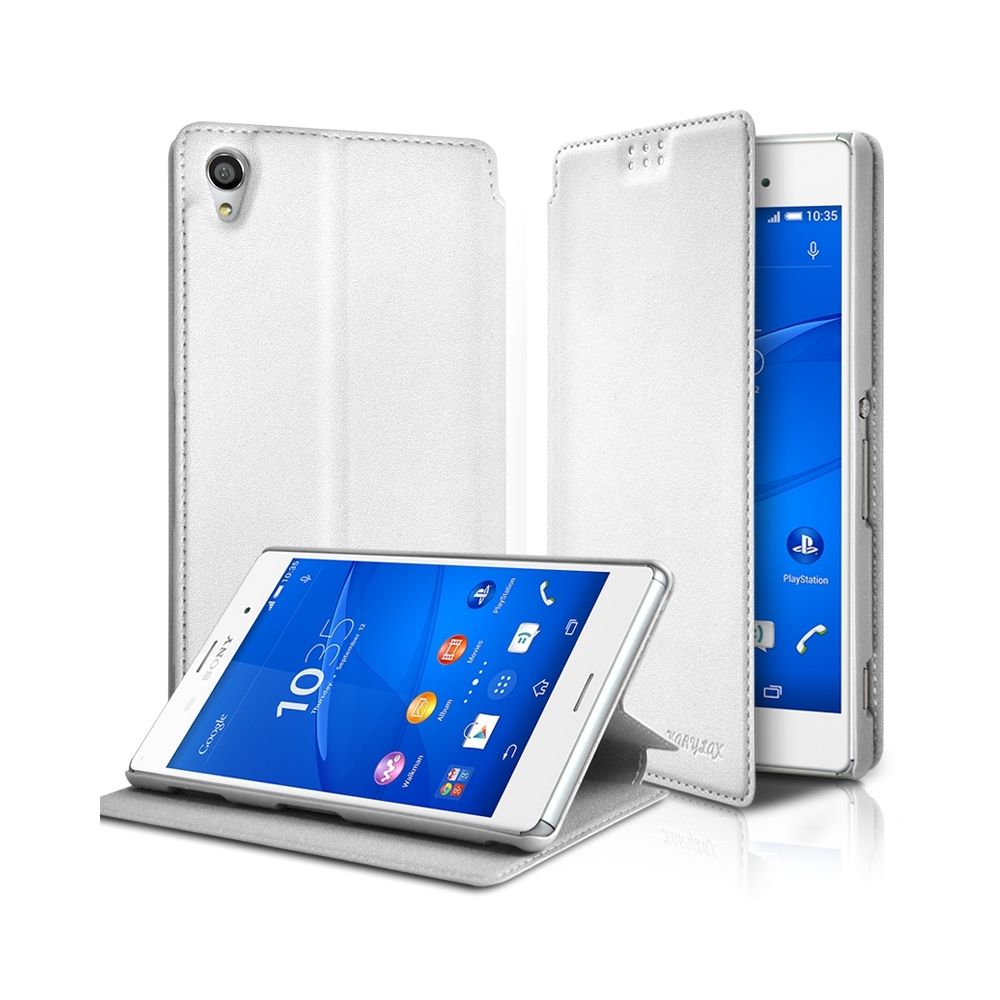 Karylax - Housse Coque Etui à rabat latéral Fonction Support Couleur Blanc pour Sony Xperia Z3 + Film de protection - Autres accessoires smartphone