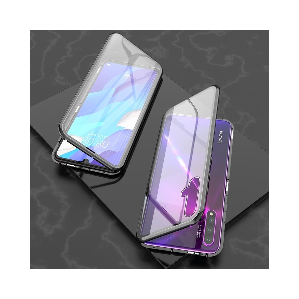 Wewoo - Coque Pour Huawei Nova 5 Ultra Slim Double Sides Adsorption magnétique Cadre angulaire Aimant en verre trempé Flip Case Noir - Coque, étui smartphone