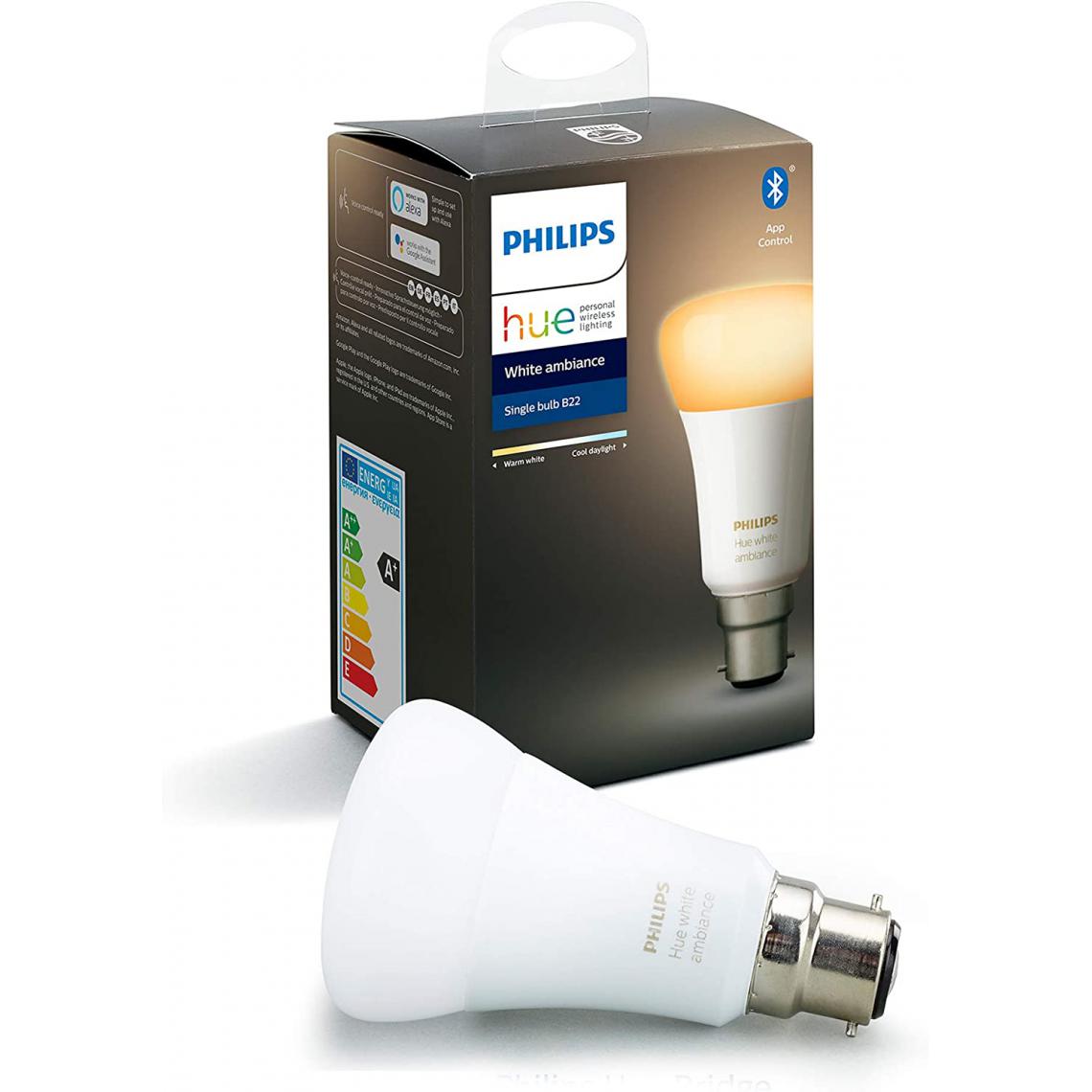 Philips - ampoule LED Connectée Ambiance B22 Compatible Bluetooth avec fonctionne avec Alexa Blanc [Classe énergétique A] - Lampe connectée