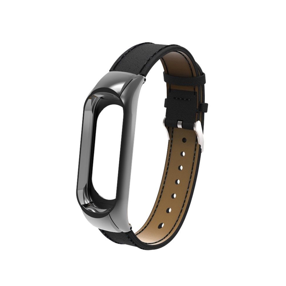 marque generique - Bracelet en cuir véritable noir pour votre Xiaomi Mi Band 3 - Autres accessoires smartphone