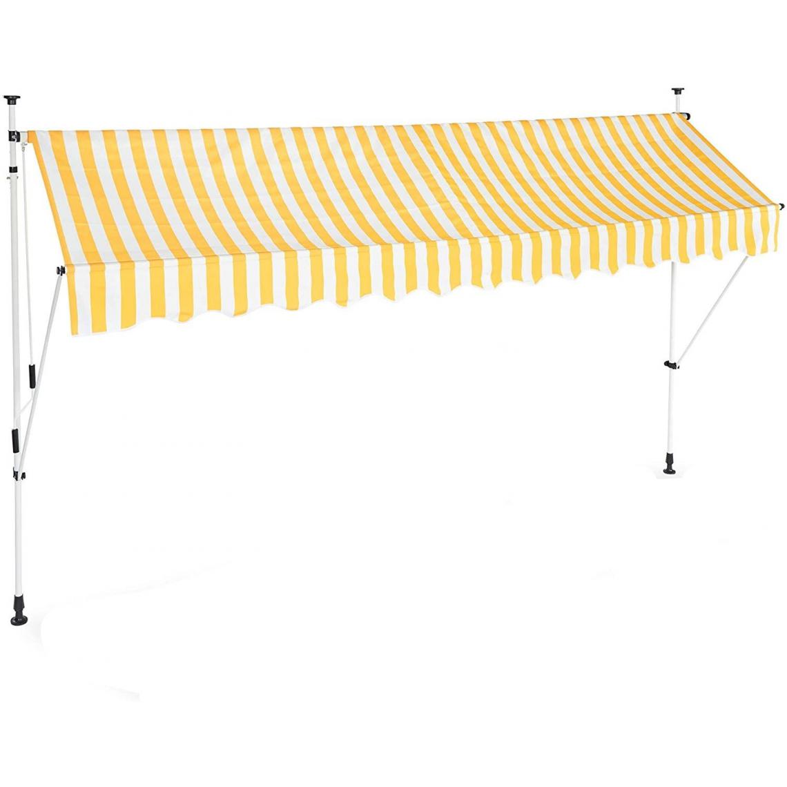 Helloshop26 - Store banne télescopique de balcon manivelle hauteur réglable résistant uv polyester acier 350 x 120 cm blanc et jaune 13_0001619_3 - Store banne