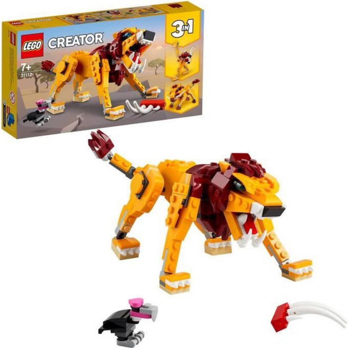 Lego - LEGO Creator 3-en-1 31112 Le lion sauvage, Jeu de construction 3-en-1 incluant un lion, une autruche et un phacochere - Briques et blocs