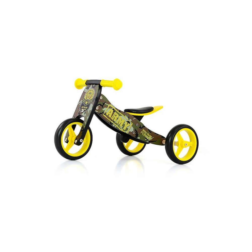Milly Mally - Tricycle / Draisienne 2en1 Jhake Militaire +18 mois | jaune/kaki - Tricycle