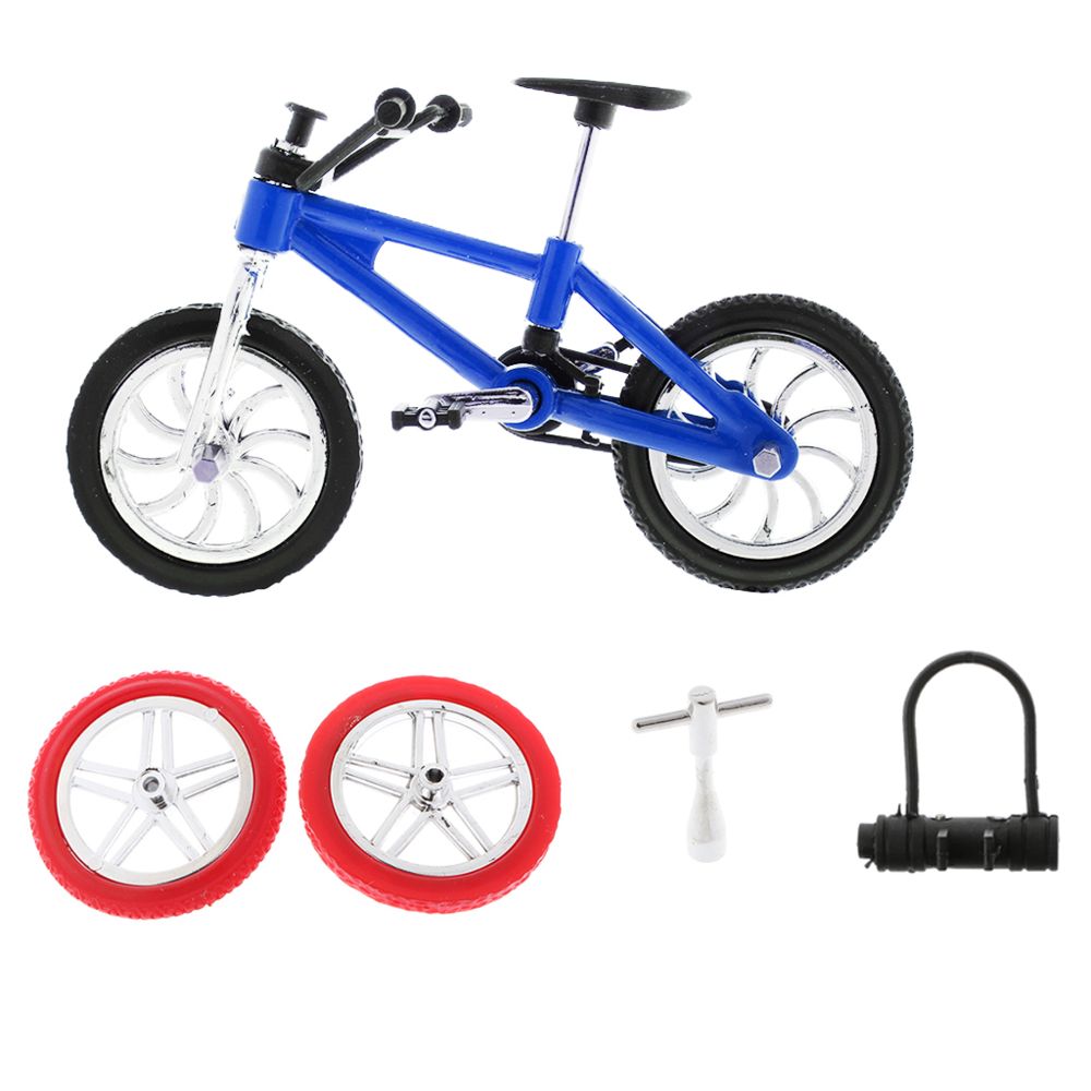 marque generique - alliage mini doigt bmx vélo de montagne jouet w / 2x roue de secours vélo modèles bleu - Motos