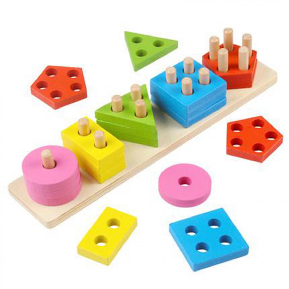 marque generique - Blocs De Construction En Bois Puzzle Montessori Jouets éducatifs 5 Piliers - Jeux d'éveil