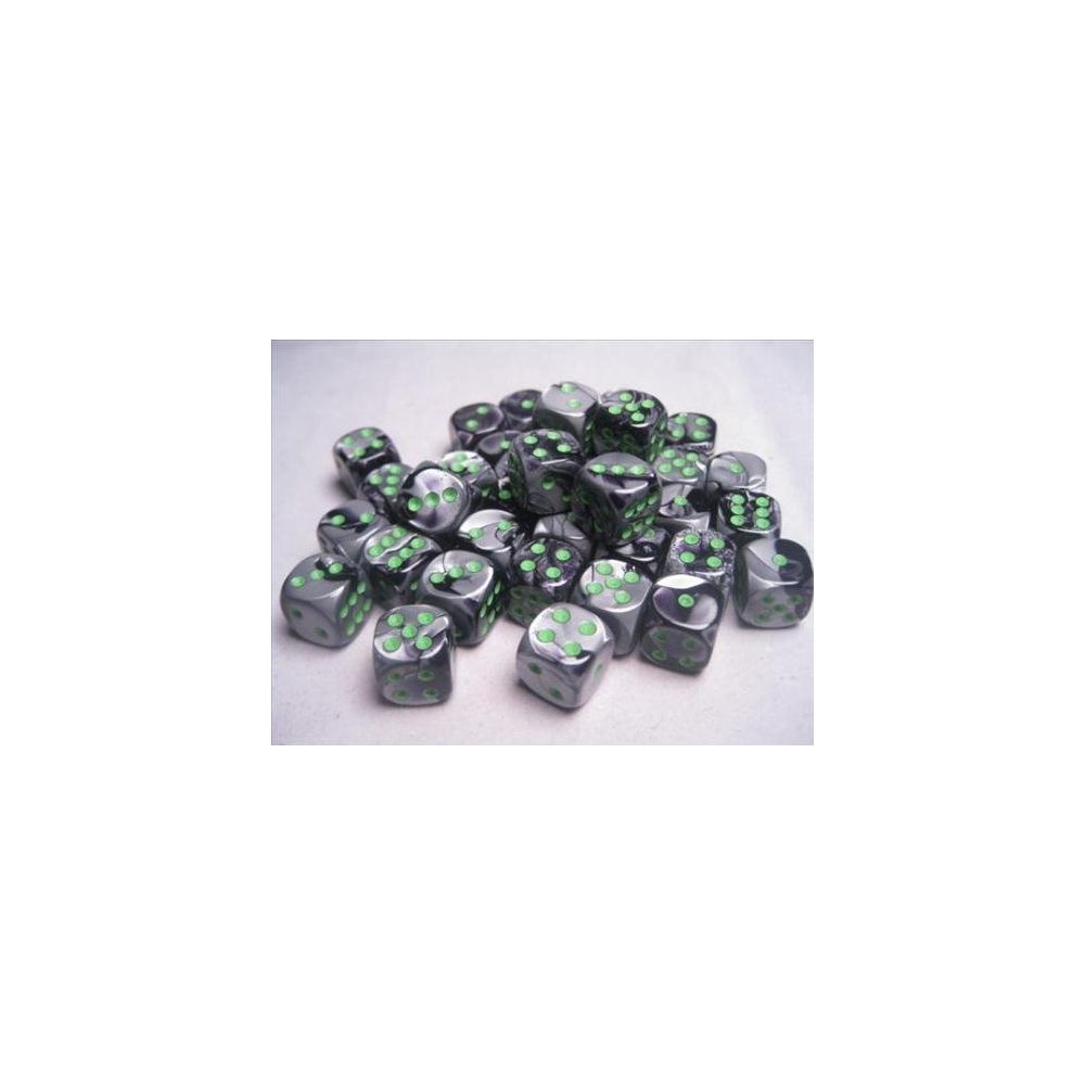 Chessex - Chessex Dice d6 Sets Gemini Black & Grey / Gray with Green - 12mm Six Sided Die (36) Block of Dice - Jeux d'adresse
