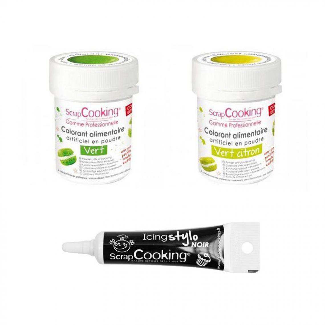 Scrapcooking - 2 colorants alimentaires vert citron-vert + Stylo glaçage noir - Kits créatifs