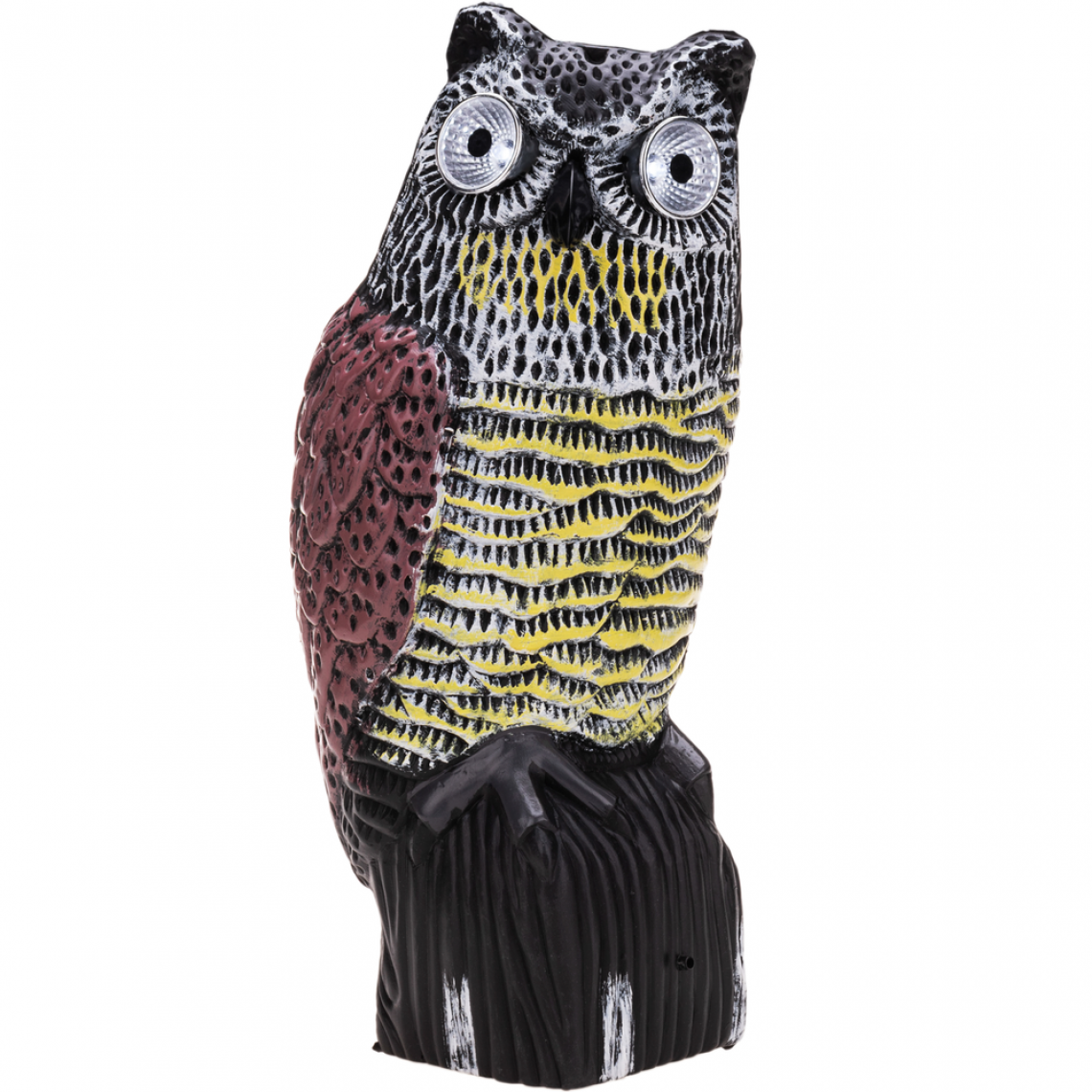 Primematik - Répulsif oiseau statue chouette avec son et yeux LED 38cm femelle - Bricolage et jardinage
