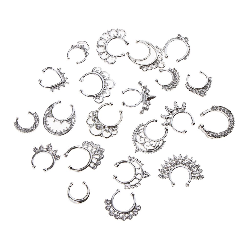 marque generique - 21 pièces cristal faux septum clicker nez anneau non-piercing argent - Perles