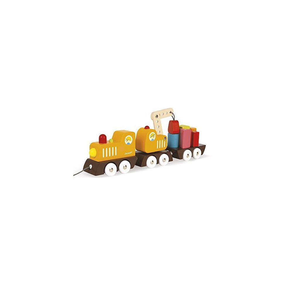 Janod - Janod Multi Color Crane Train with Blocks - Voitures