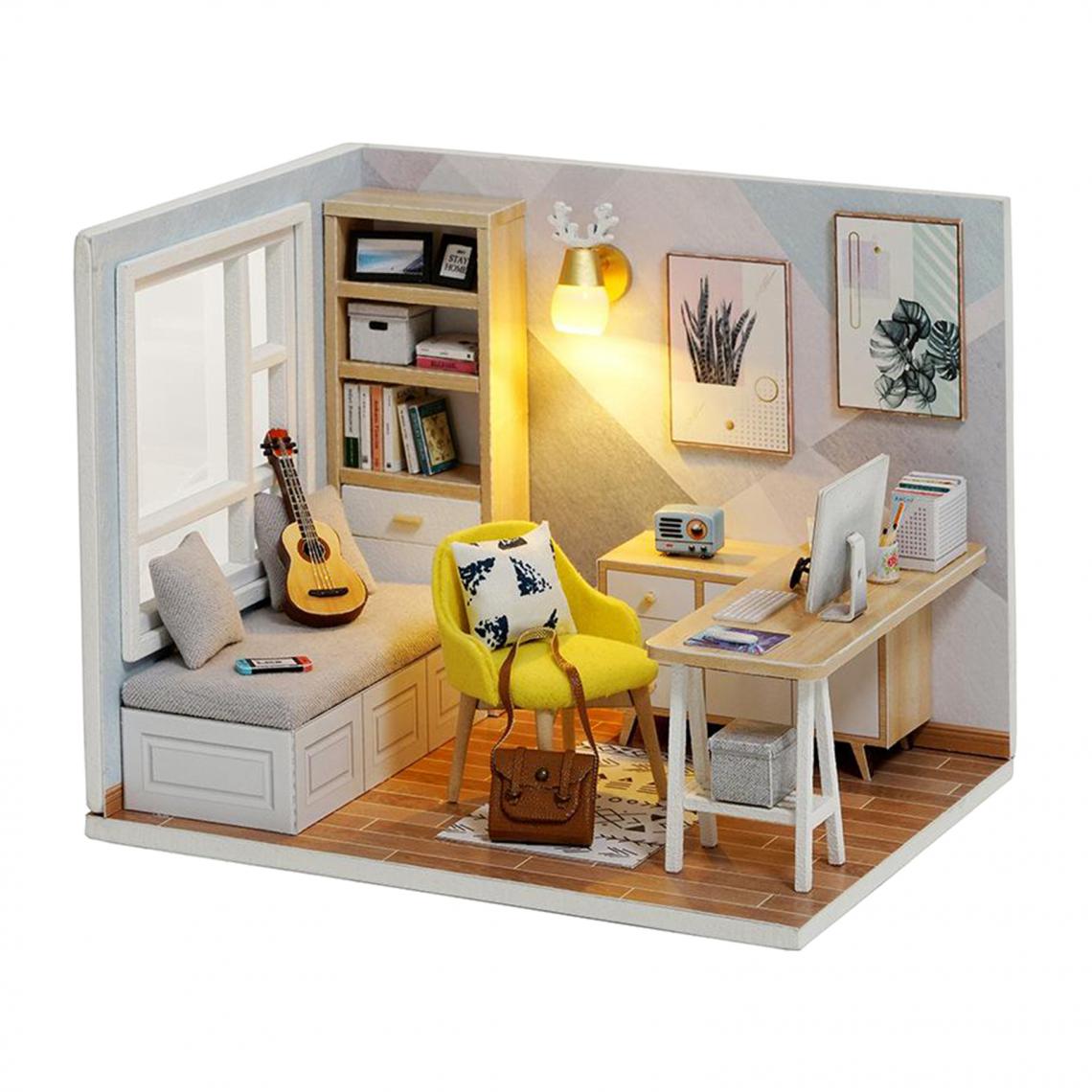 marque generique - 1:32 Kit De Maison De Poupée Miniature En Bois Bricolage Sunshine Study Room Craft B Avec Couvercle - Poupées