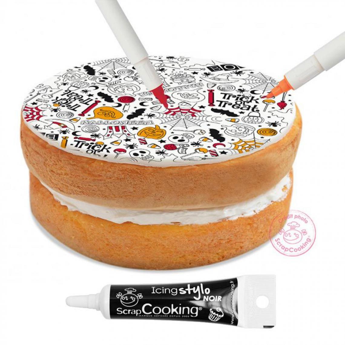 Scrapcooking - Pâte à sucre en rouleau à colorier Halloween 150 g + Stylo de glaçage noir - Kits créatifs