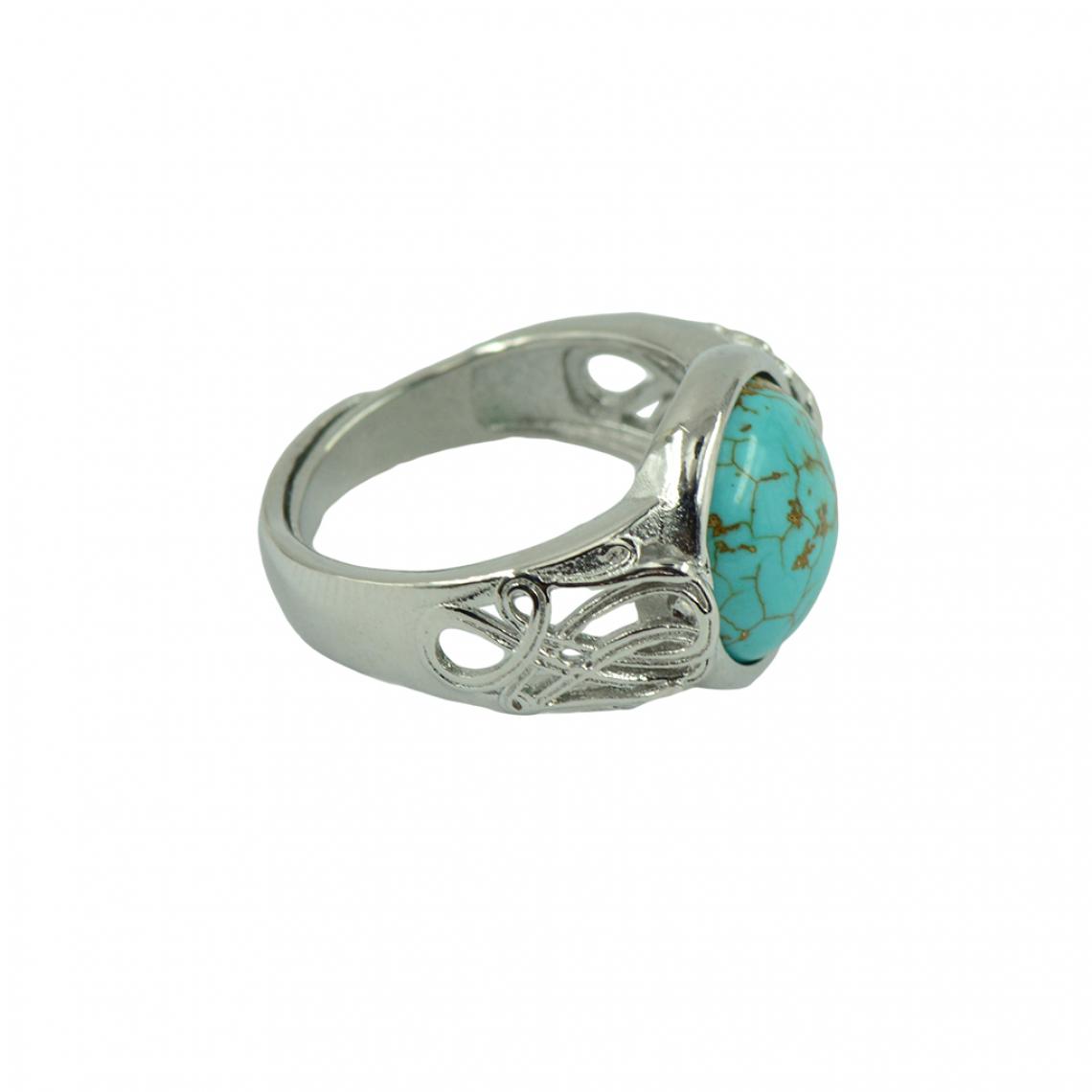 marque generique - Anneau réglable à la mode anneau naturel turquoise rond cabochon 10 mm turquoise - Perles