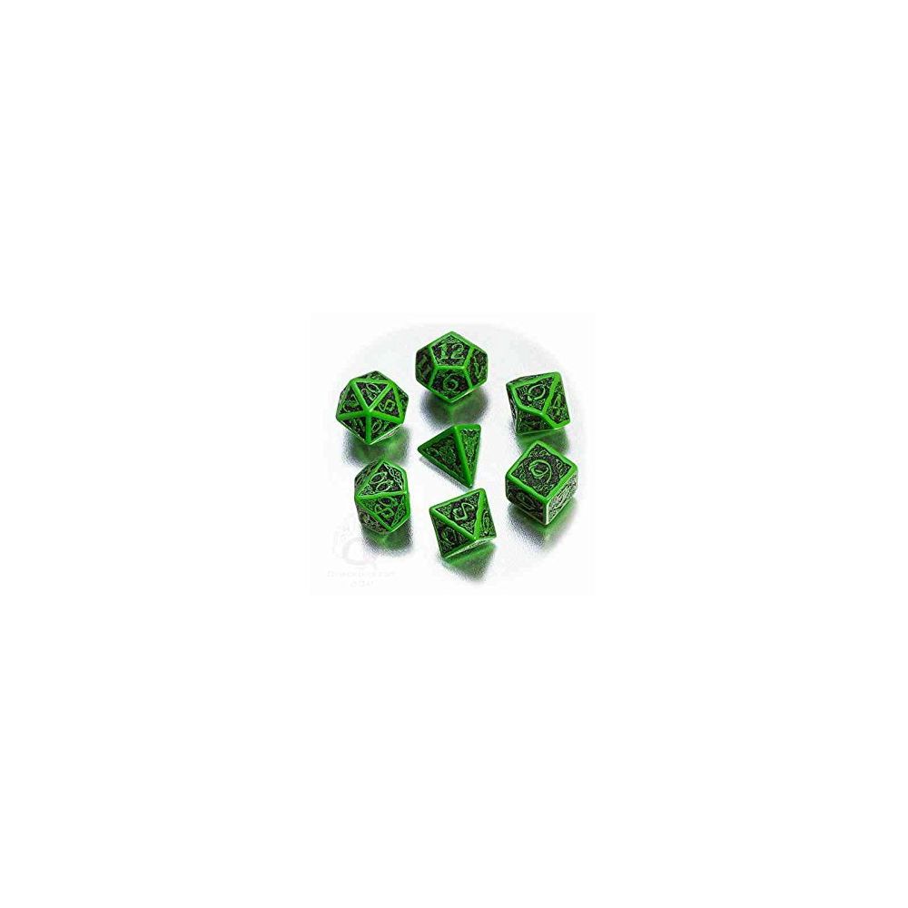 Q Workshop - Q WORKSHOP Celtic 3D Revised Green & Black Dice Set (7) [Refreshed Design] - Jeux d'adresse