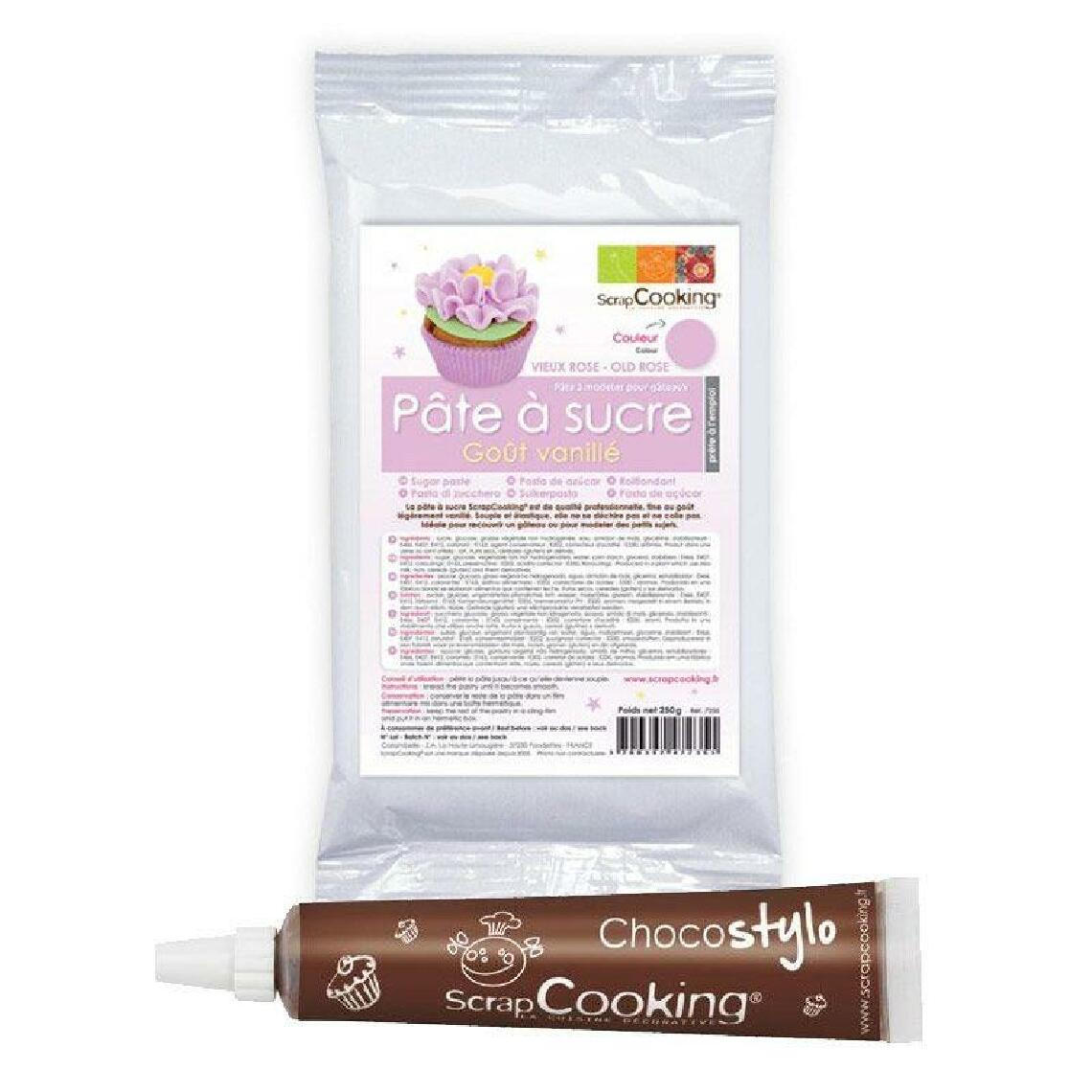 Scrapcooking - Pâte à sucre violette arôme vanille 250 g + Stylo chocolat - Kits créatifs