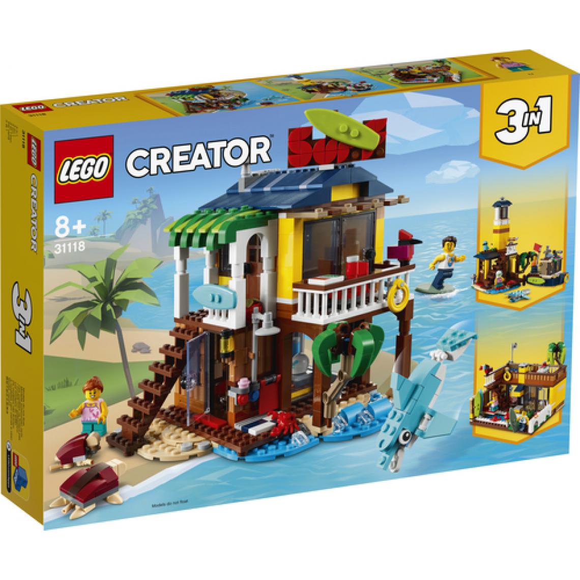 Lego - LEGO Creator 3-en-1 31118 La maison sur la plage du surfeur Set incluant une cabane avec piscine, un phare et des animaux - Briques Lego