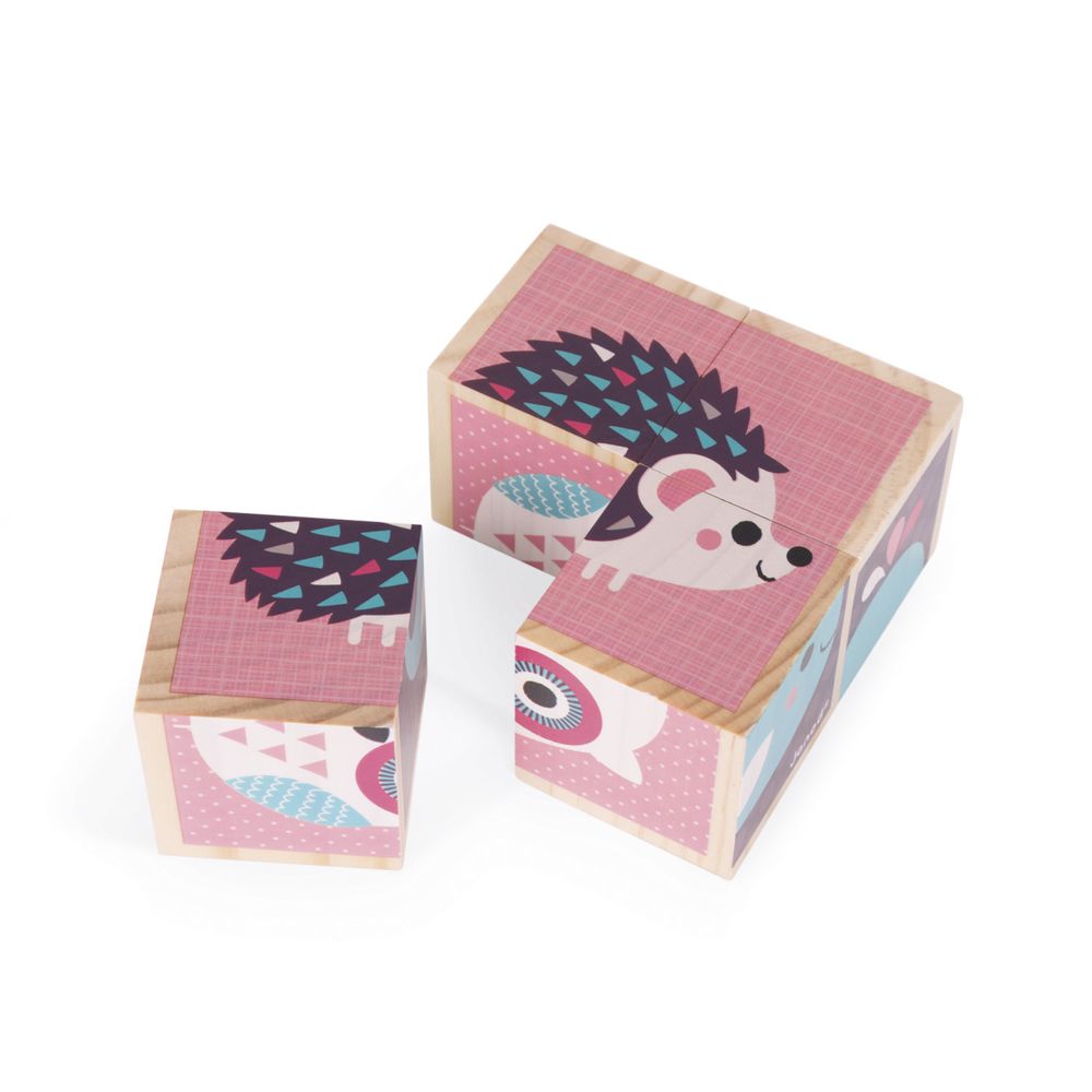 Janod - Cubes en bois : Mes Premiers Cubes : Bébés Animaux - Jouets à empiler