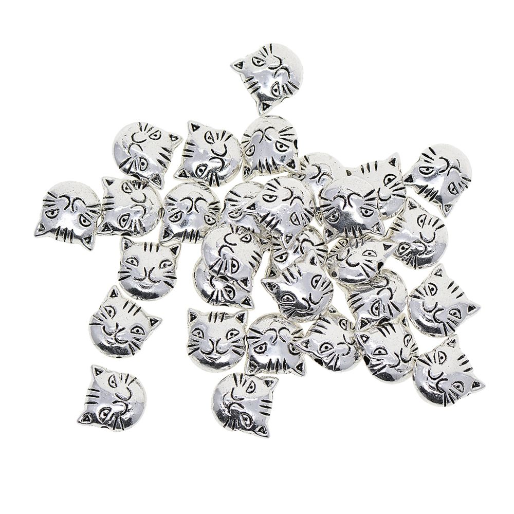 marque generique - 30 pièces en tibétain argent spacer charme perles diy bijoux conclusions tête de chaton - Perles