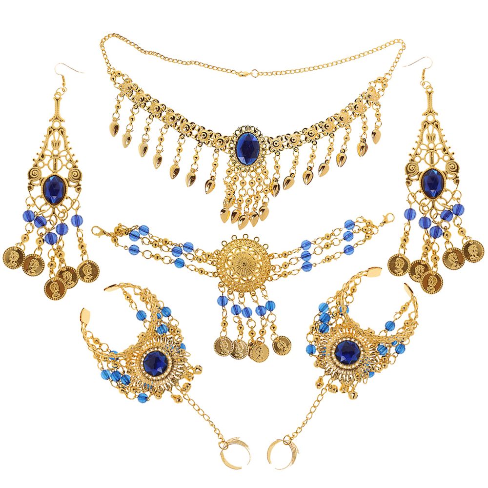 marque generique - Dames Partie Mariée Bijoux Collier Boucles D'oreilles Fantaisie Têtière De Main Mis Bleu - Perles