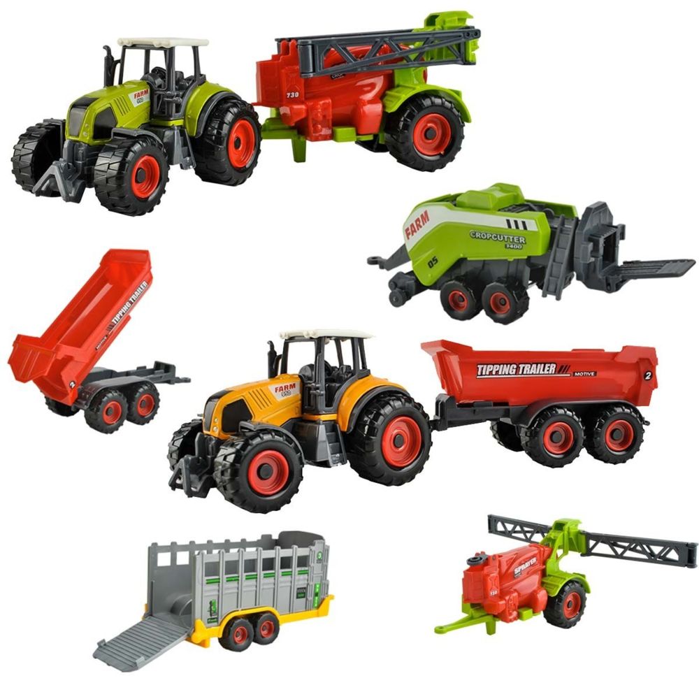 Iso Trade - FARM Coffret jeu 6 engins agricoles jouets enfants tracteurs remorques - Voitures