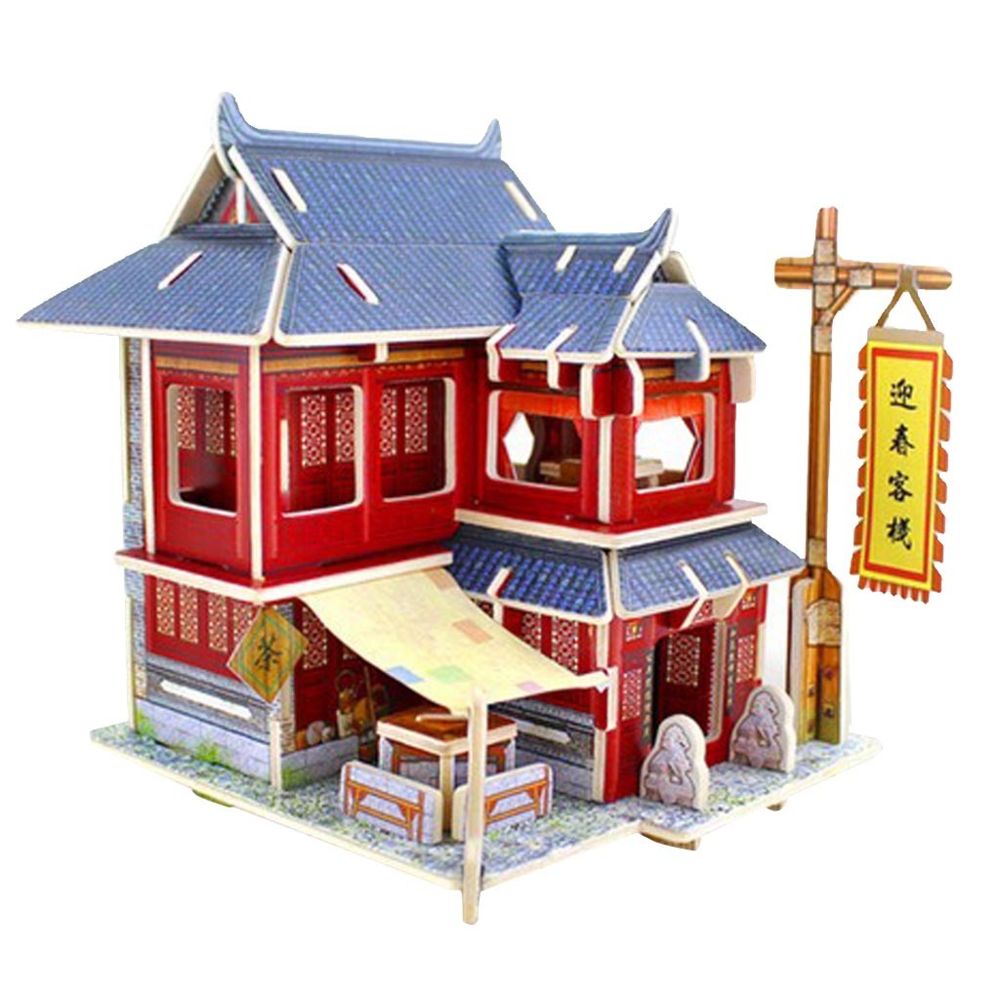 marque generique - Puzzle 3d en bois miniature 1/24 bricolage maison kit de meubles modèle auberge chinoise - Poupées