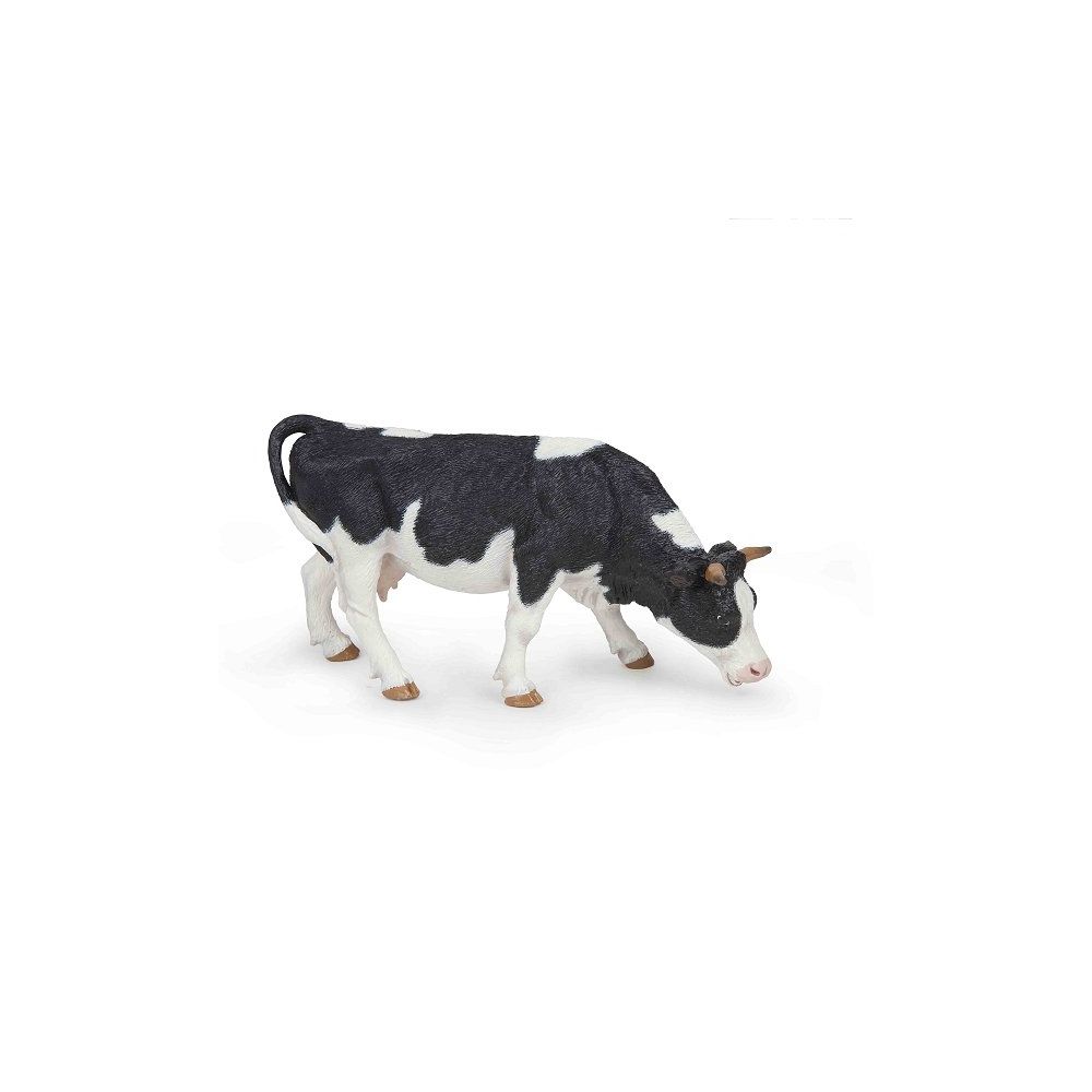 Papo - Figurine vache noire et blanche broutant - Animaux