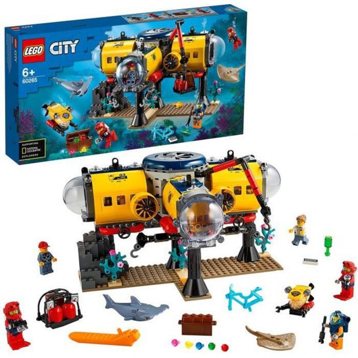 Lego - LEGO City 60265 La base d'exploration océanique, Sous Marin avec Mini-figurines Animaux, Jouet pour Enfants de 6 ans et plus - Briques Lego