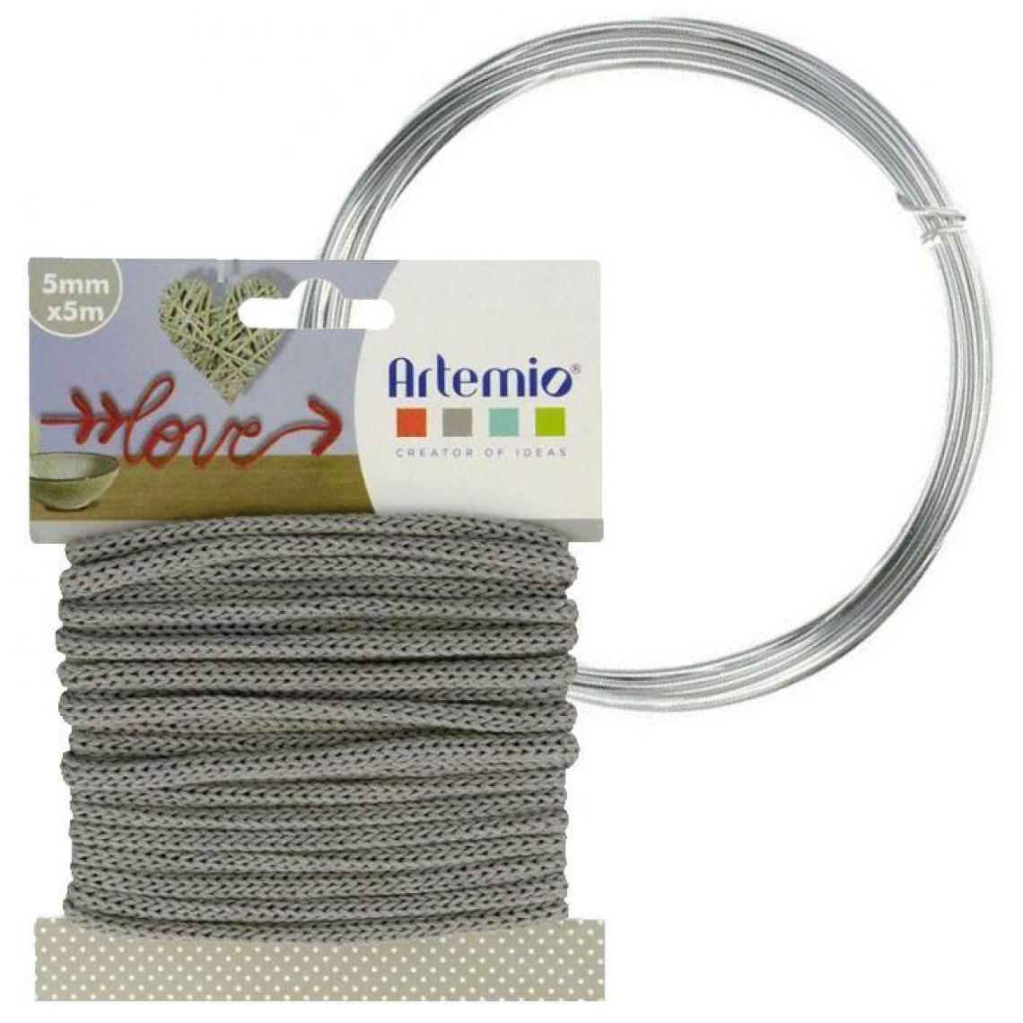 Artemio - Fil à tricotin gris 5 mm x 5 m + fil d'aluminium - Dessin et peinture