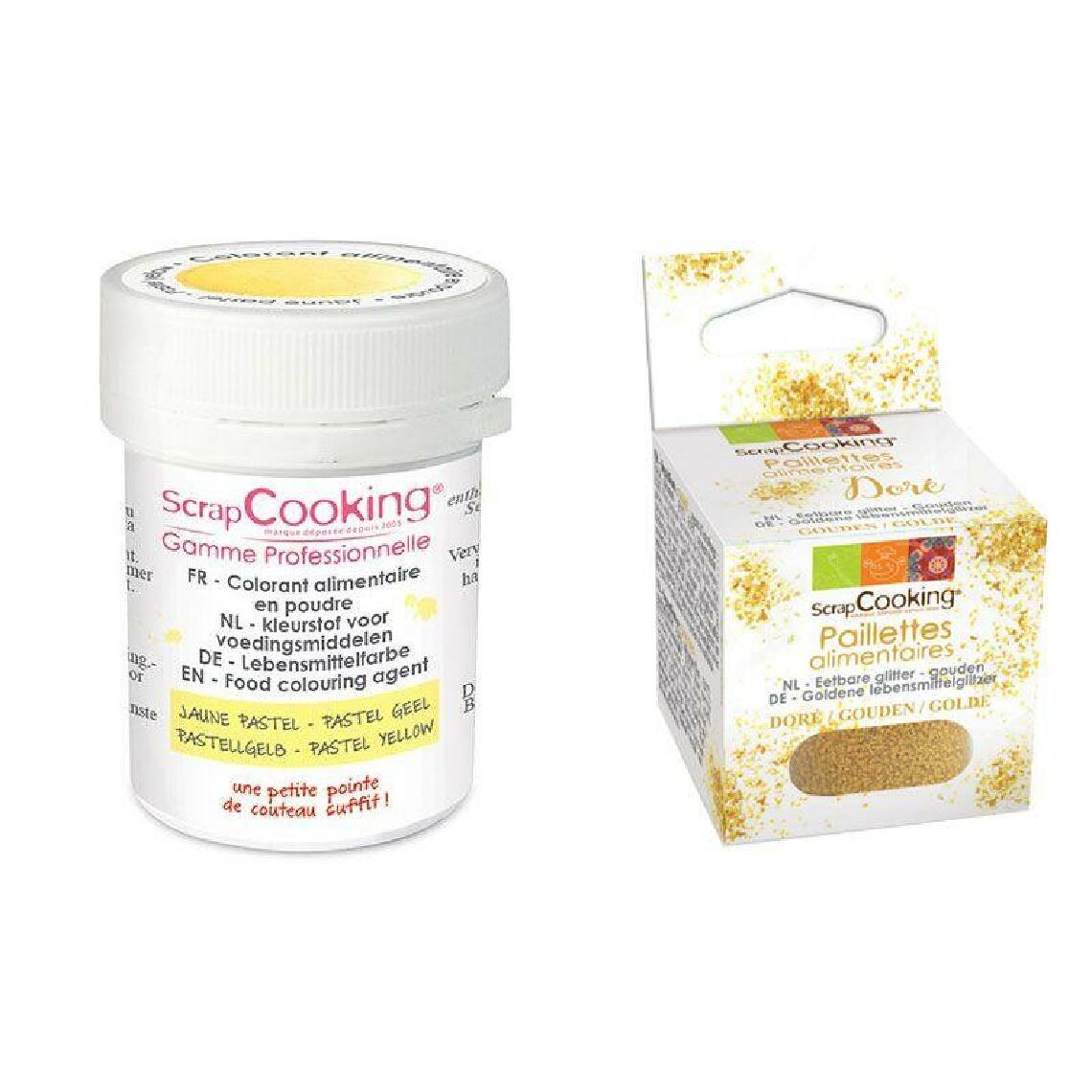 Scrapcooking - Colorant alimentaire en poudre jaune pastel + paillettes dorées - Kits créatifs