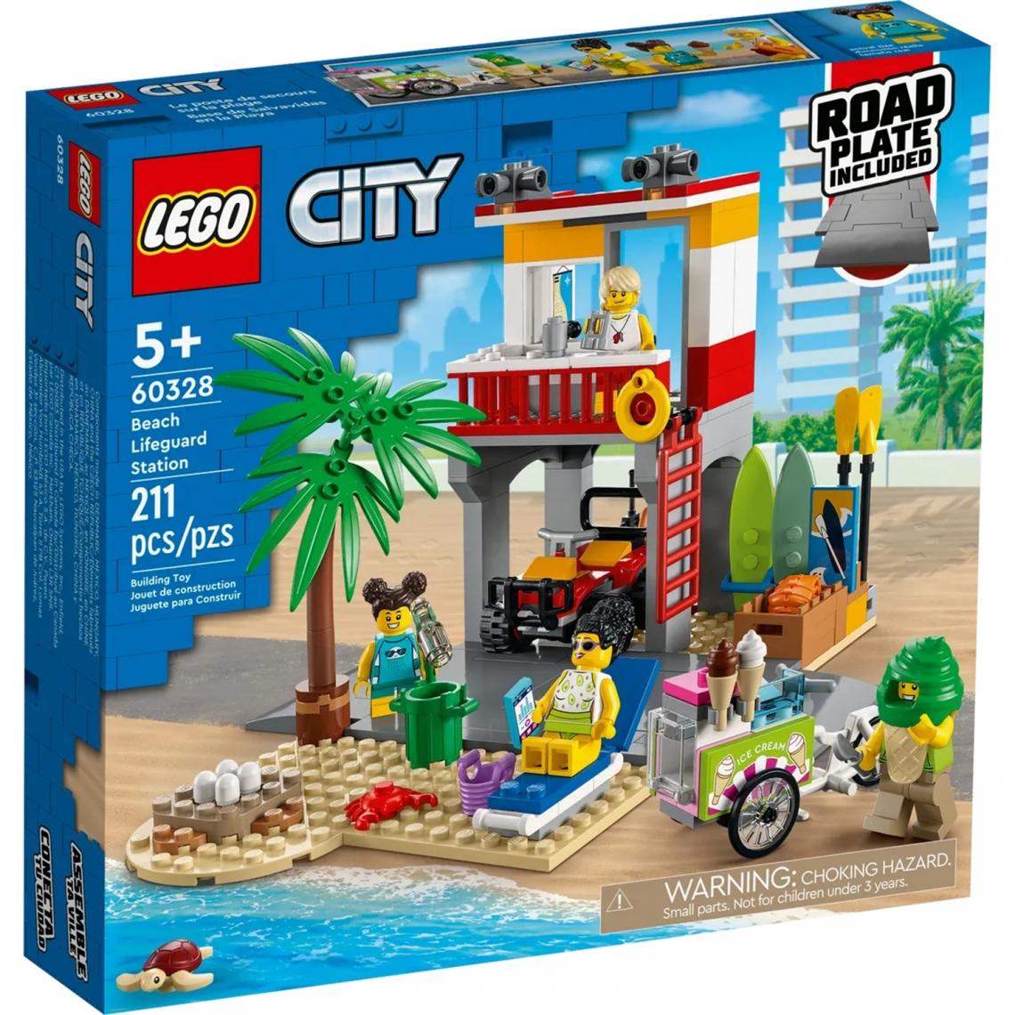 Lego - LEGO 60328 City Le Poste De Secours sur La Plage, Jouet de Construction, Quad et Plaque Route, Cadeau pour Enfants +5 Ans - Briques Lego