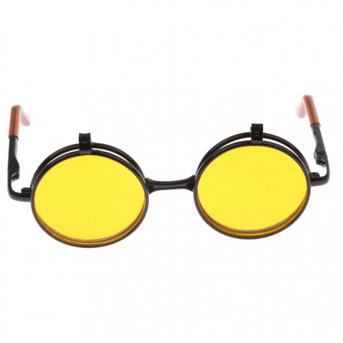 marque generique - 1/6 blythe poupées double lunettes plissées lunettes de soleil lentille jaune cadre argenté - Poupons