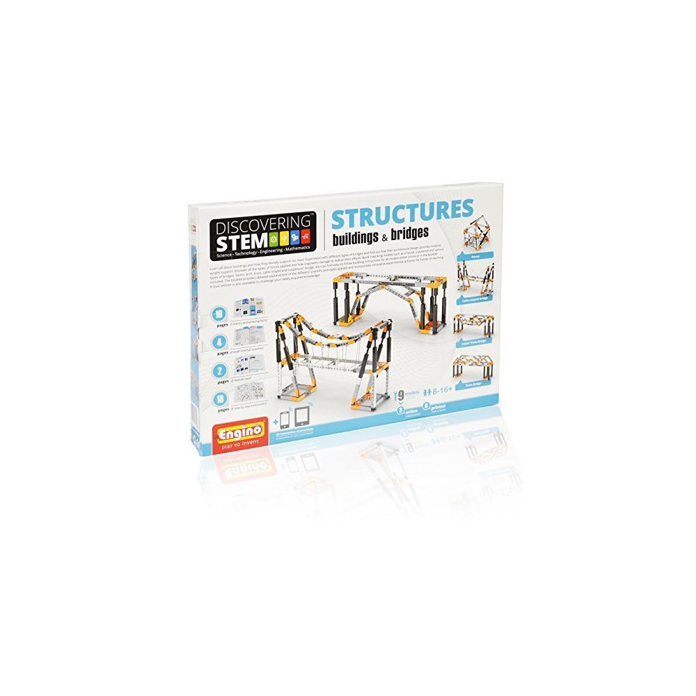 Engino - Engino Discovering STEM Structures Constructions & Bridges | 9 Working Models | Illustrated Instruction Manual | Theory & Facts | Experimental Activities | STEM Construction Kit - Briques et blocs