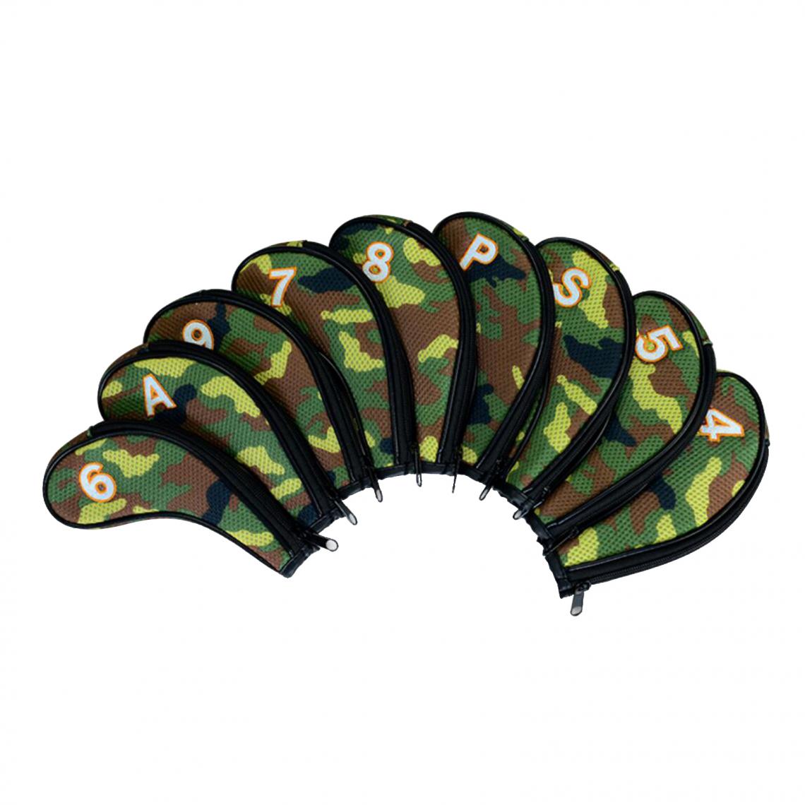 marque generique - 9x Portable Camouflage Golf Iron Headcover Club Head Cover Protection Bleu - Jeux de balles