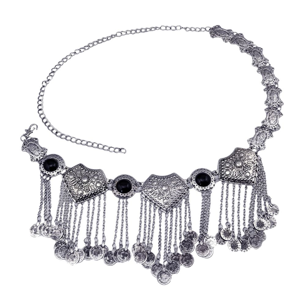 marque generique - gypsy bijoux vintage perles acryliques pièce gland ventre taille chaîne noir - Perles