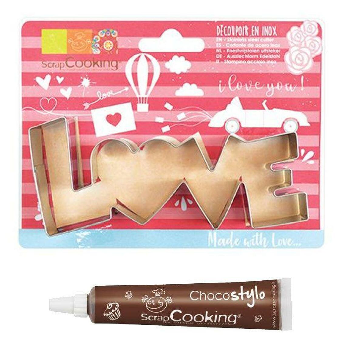 Scrapcooking - Découpoir à biscuits en inox Love + Stylo chocolat - Kits créatifs