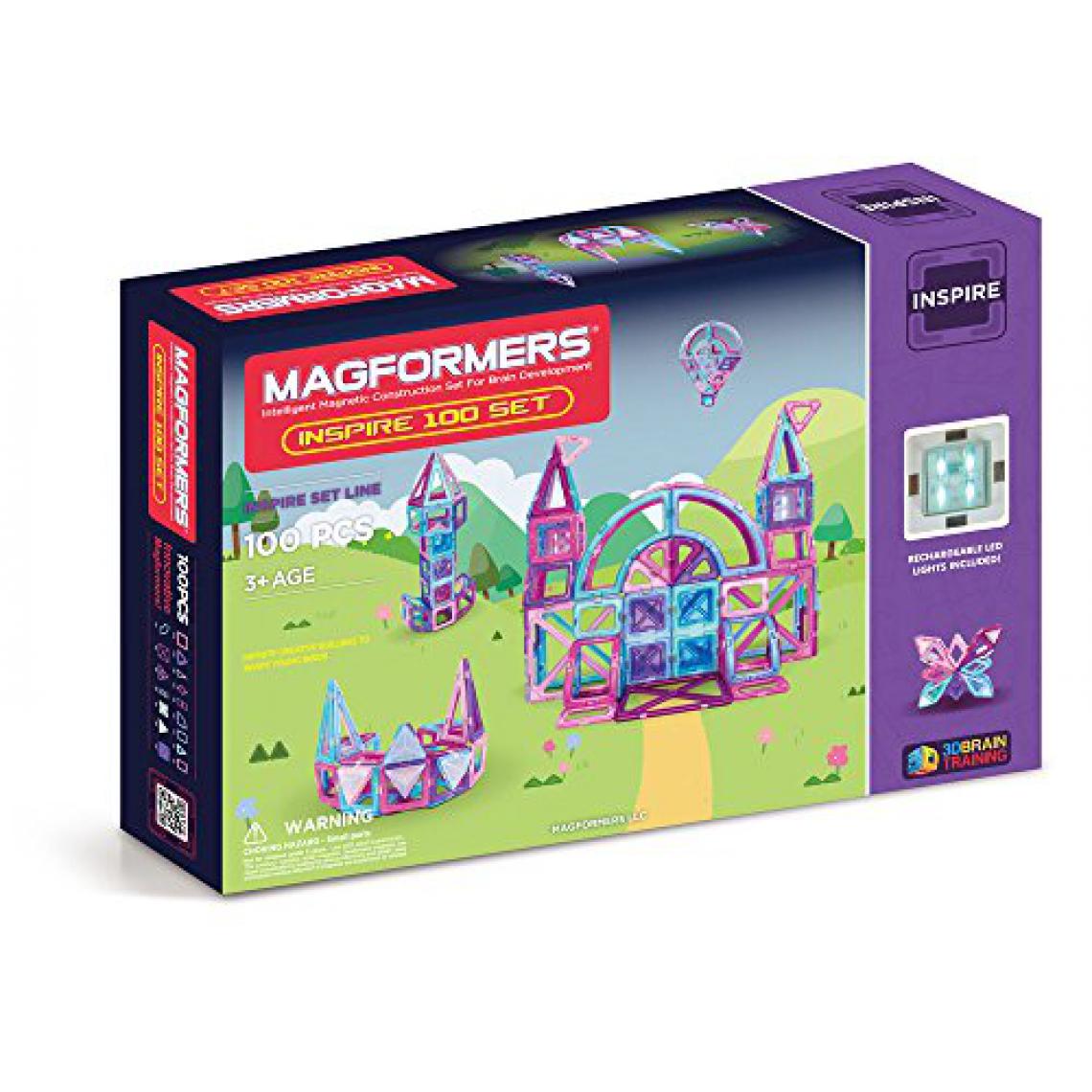 Magformers - Magformers Inspire Set (100 pièces) Blocs de construction magnétiques, Kit de tuiles magnétiques éducatives, Ensemble de jouets à tige de construction magnétique - Briques et blocs