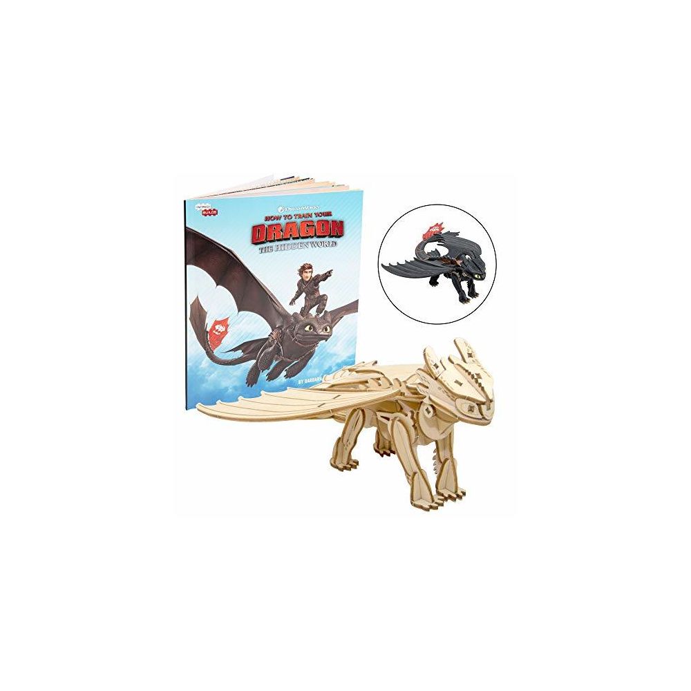 Incredibuilds - DreamWorks How to Train Your Dragon: Hidden World Toothless Book and 3D Wood Model Figure Kit - Build Paint and Collect Your Own Wooden Toy Model - for Kids and Adults 8+ - 7"" - Accessoires maquettes