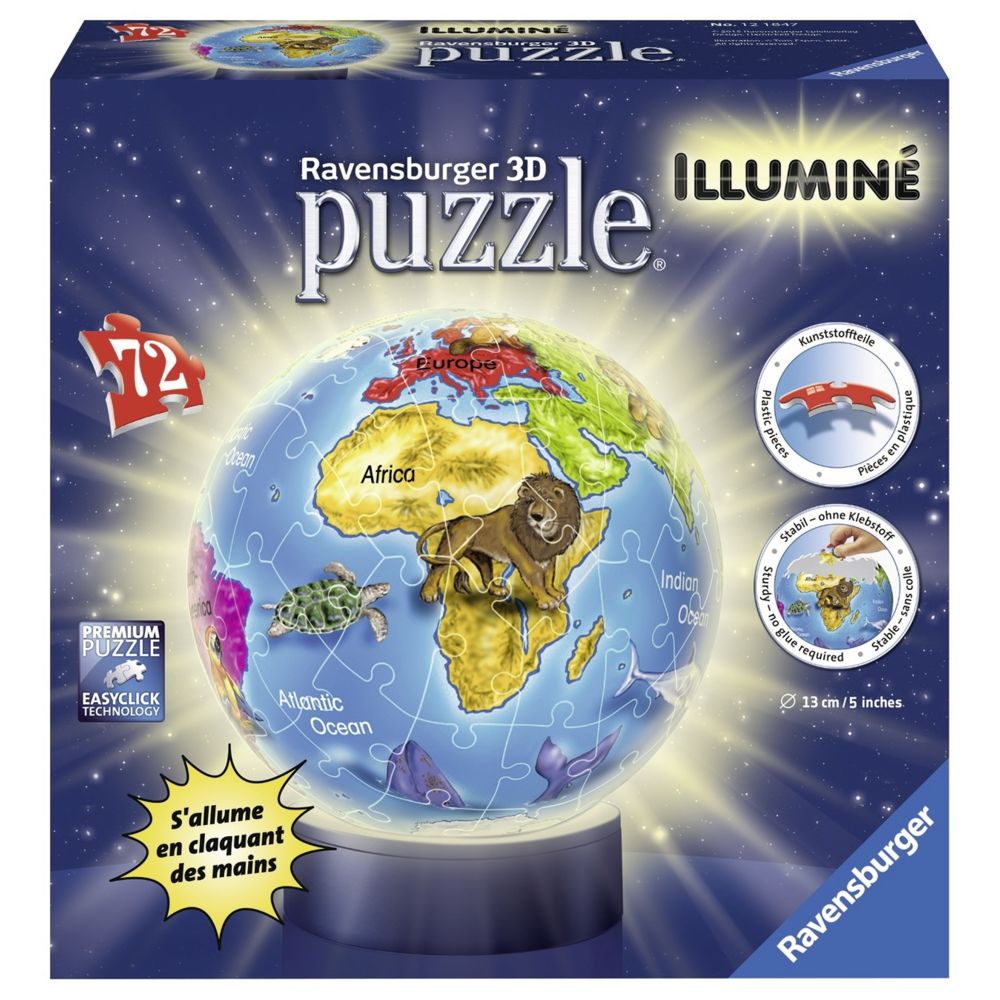 Ravensburger - Puzzle 3D Globe Illuminé - 72 pièces - 121847 - Animaux