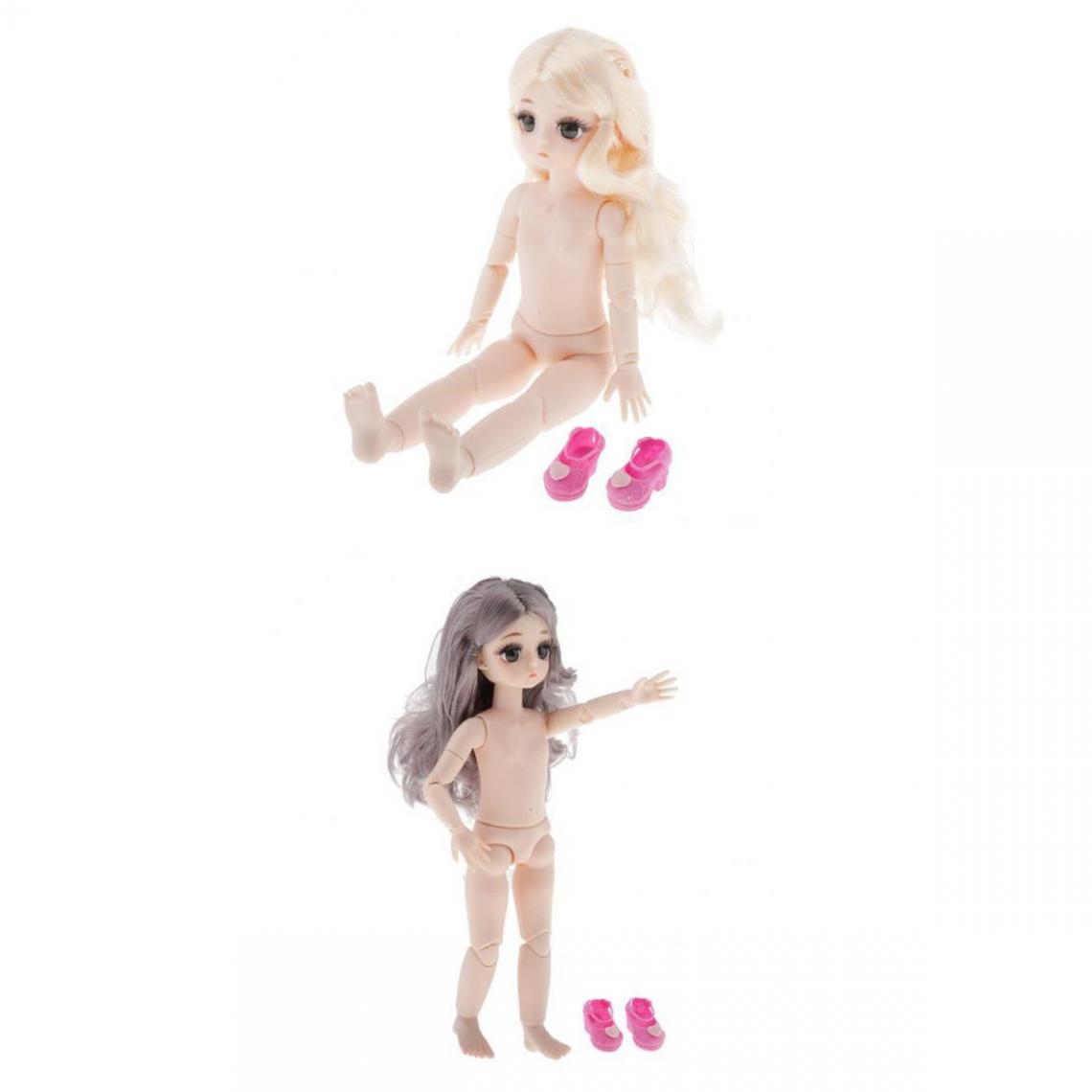 marque generique - 2PCS Ball Jointed Doll Corps Nu 21 Joints avec Cheveux Princesse Filles Poupées - Maisons de poupées