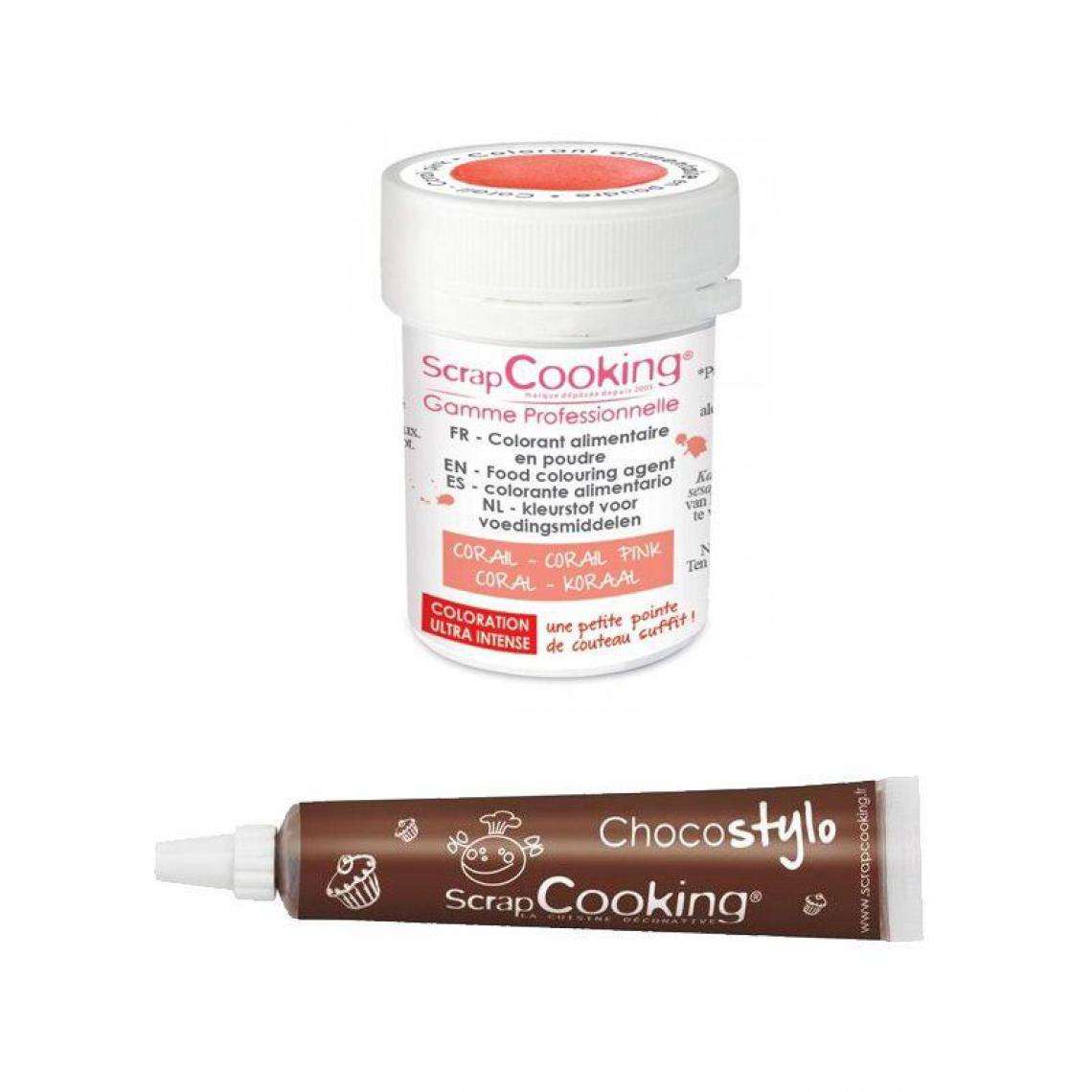 Scrapcooking - Stylo chocolat + Colorant alimentaire en poudre corail - Kits créatifs