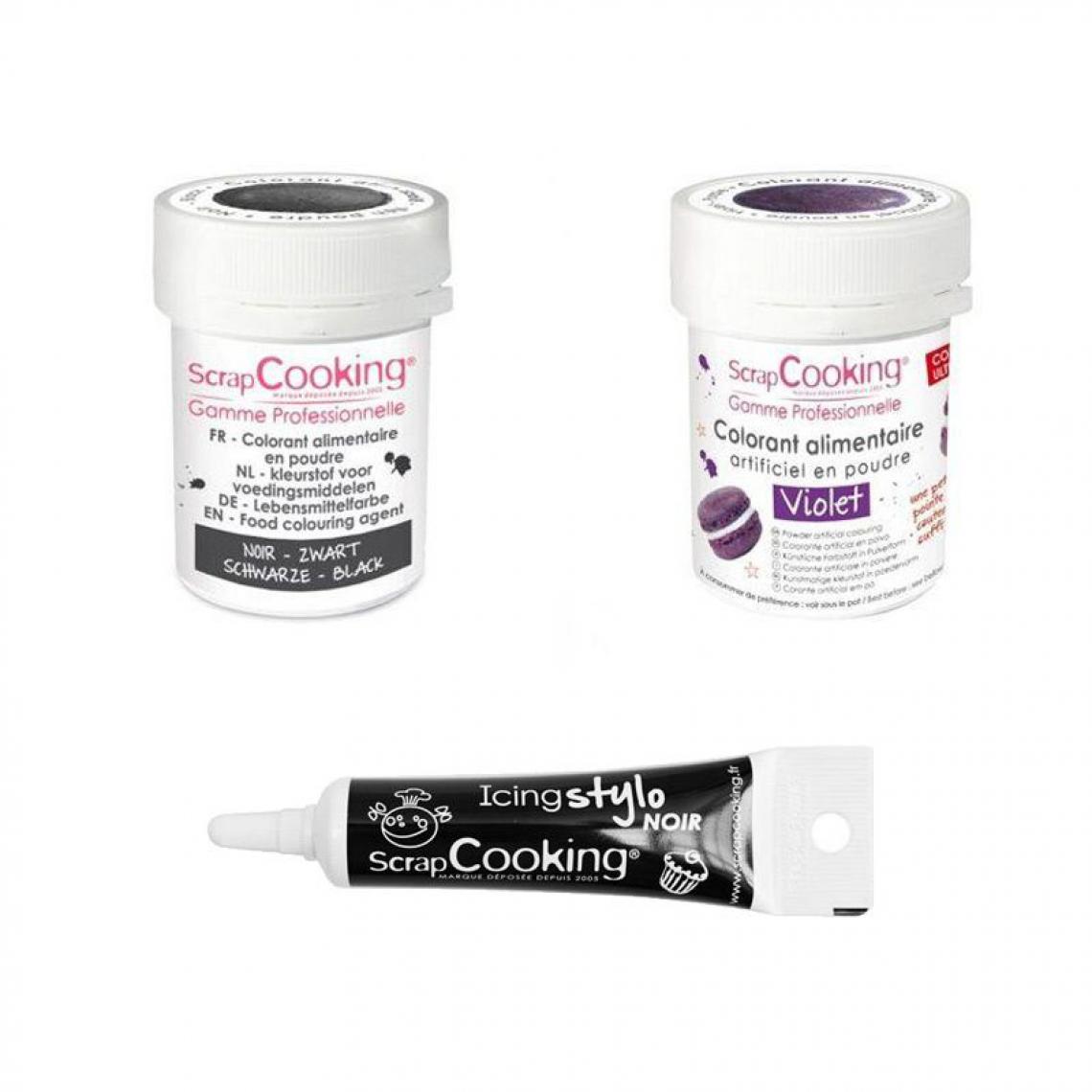 Scrapcooking - 2 colorants alimentaires noir-violet + Stylo glaçage noir - Kits créatifs