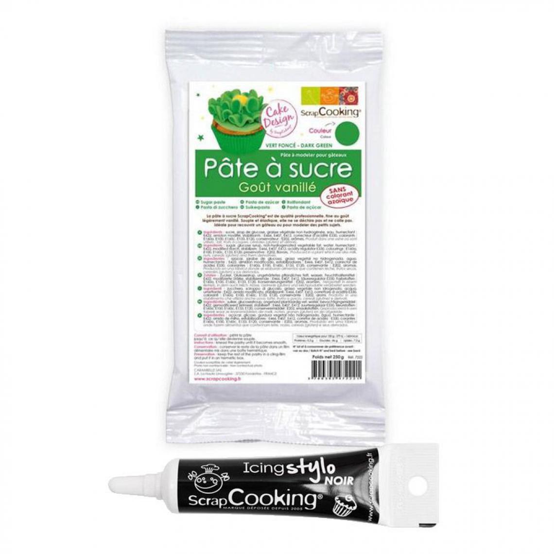Scrapcooking - Pâte à sucre verte 250 g + Stylo de glaçage noir - Kits créatifs