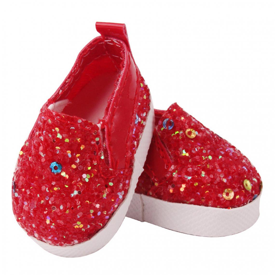 marque generique - Chaussures Plates De Paillettes De Poupée Fille De 14,5 Pouces Habillent L'accessoire De Vêtements Rouge - Maisons de poupées
