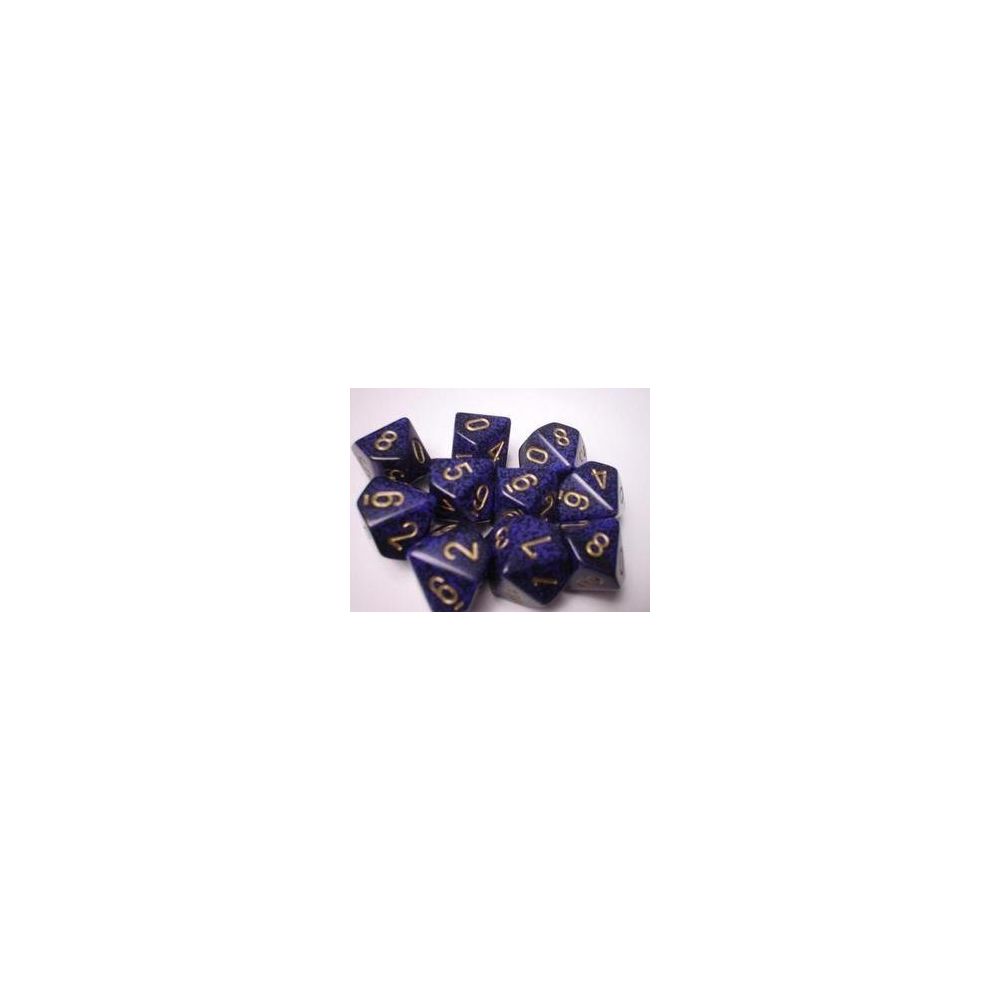 Chessex - Chessex Dice Sets Golden Cobalt Speckled - Ten Sided Die d10 Set (10) - Jeux d'adresse
