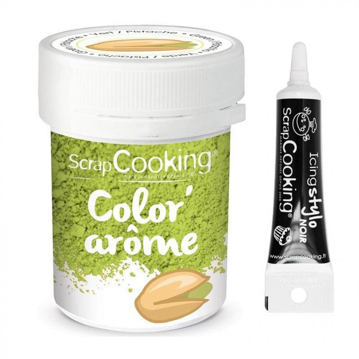 Scrapcooking - Colorant alimentaire vert arôme pistache 10 g + Stylo glaçage noir - Kits créatifs