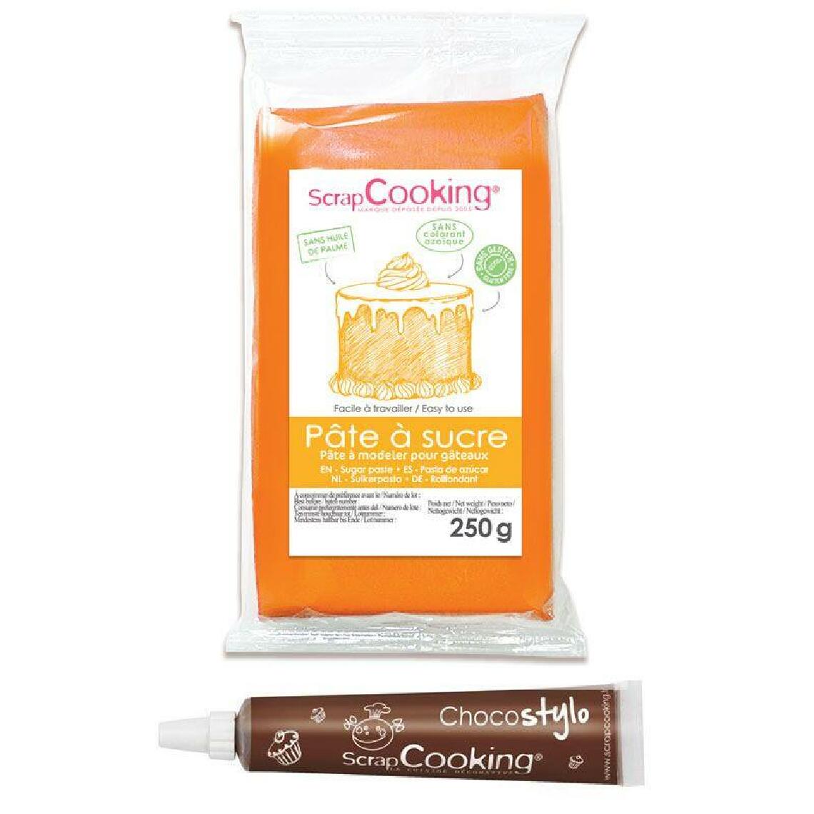 Scrapcooking - Pâte à sucre orange arôme vanille 250 g + Stylo chocolat - Kits créatifs