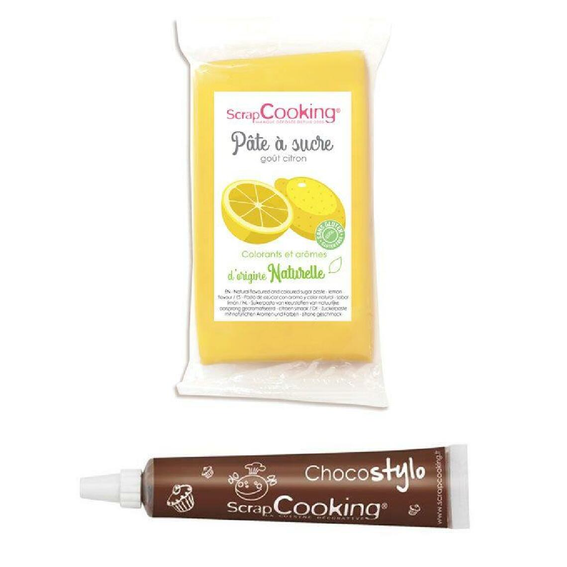 Scrapcooking - Pâte à sucre jaune 250 g arôme citron + Stylo chocolat - Kits créatifs