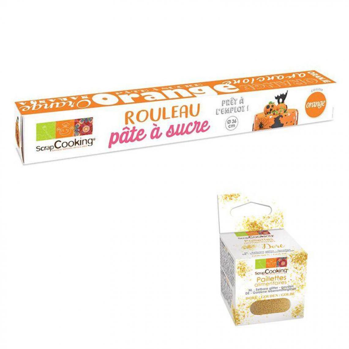 Scrapcooking - Pâte à sucre en rouleau Ø 36 cm orange + paillettes dorées - Kits créatifs
