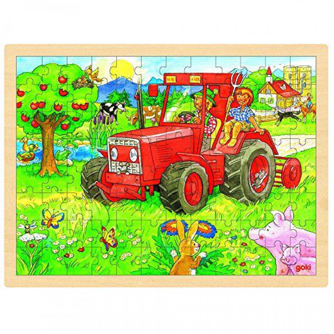 Goki - Goki - 2041644 - Puzzle En Bois À Encastrement - Tracteur - 96 Pièces - Animaux