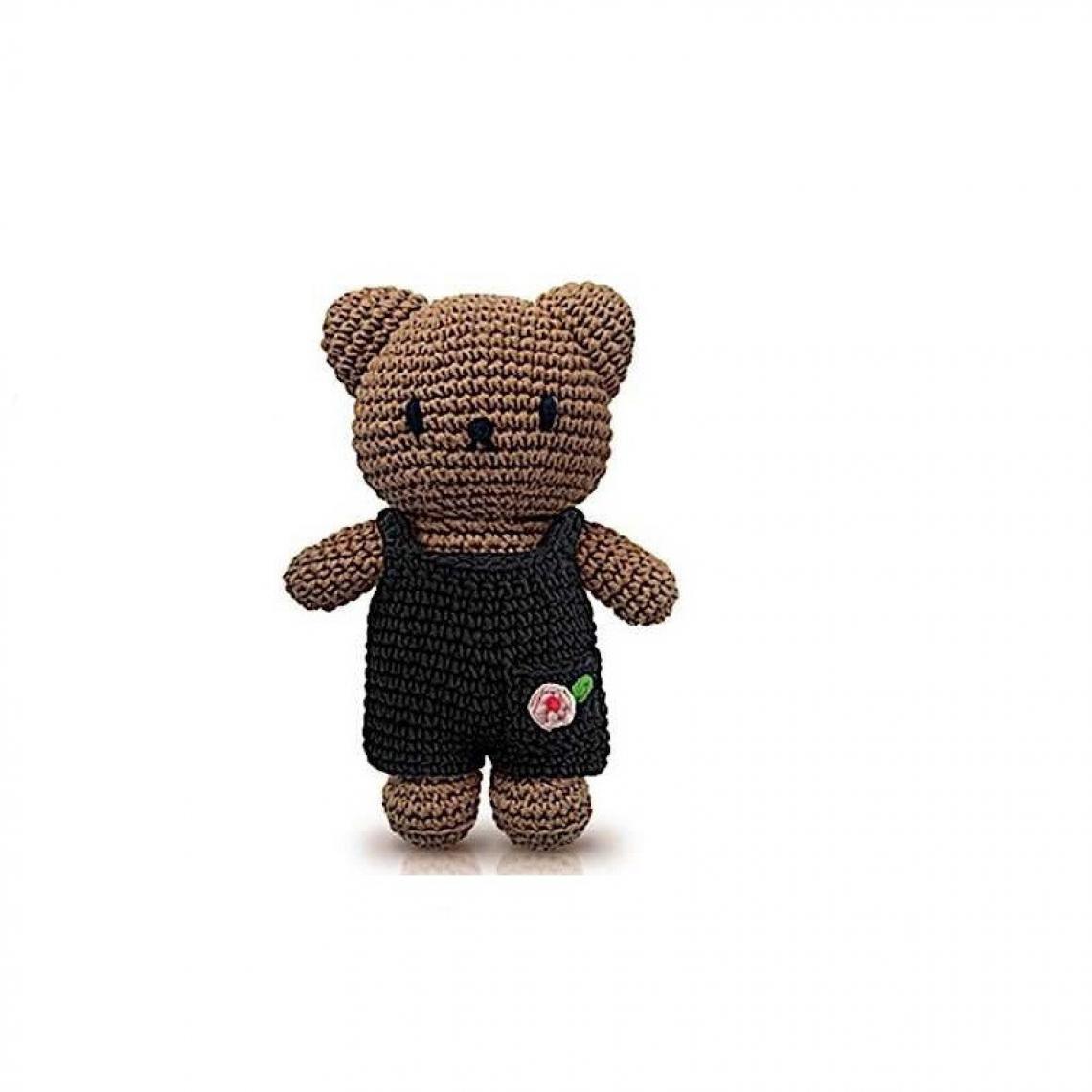 Ac-Deco - Peluche Boris en crochet - Salopette - L 10 x l 5 x H 25 cm - Noir et rose - Doudous